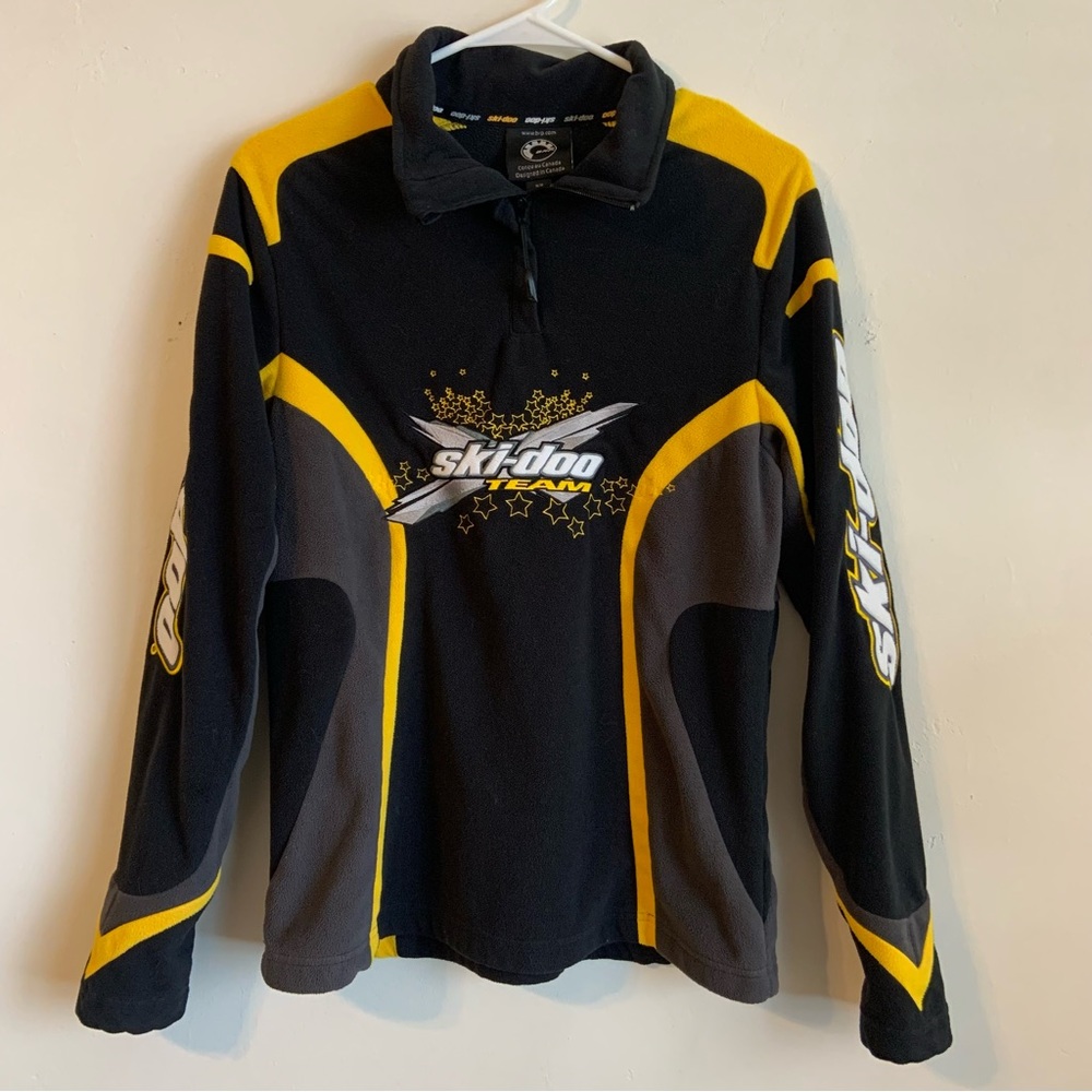 SKI-DOO ROTAX BRP BOMBARDIER Mens Yellow Fleece Pullover Shoulder Zip SIZE M.